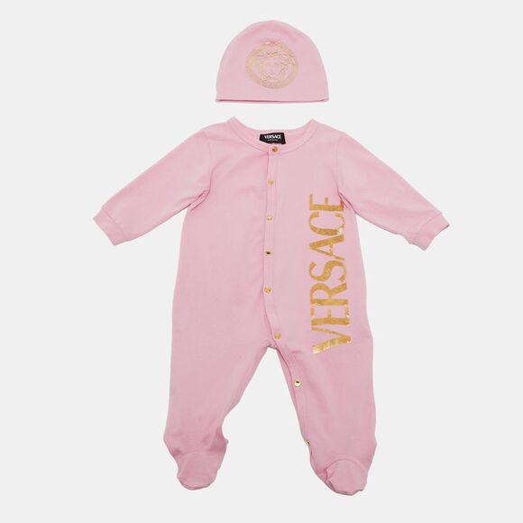 Versace Kids Pink Medusa Print Cotton Onesie Set 0-3M